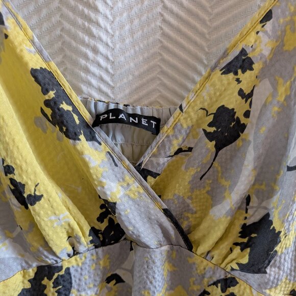 Planet By Lauren G 100% Silk Midi Slip Dress Size 6 Yellow Grey  Spring Summer - Picture 7 of 14